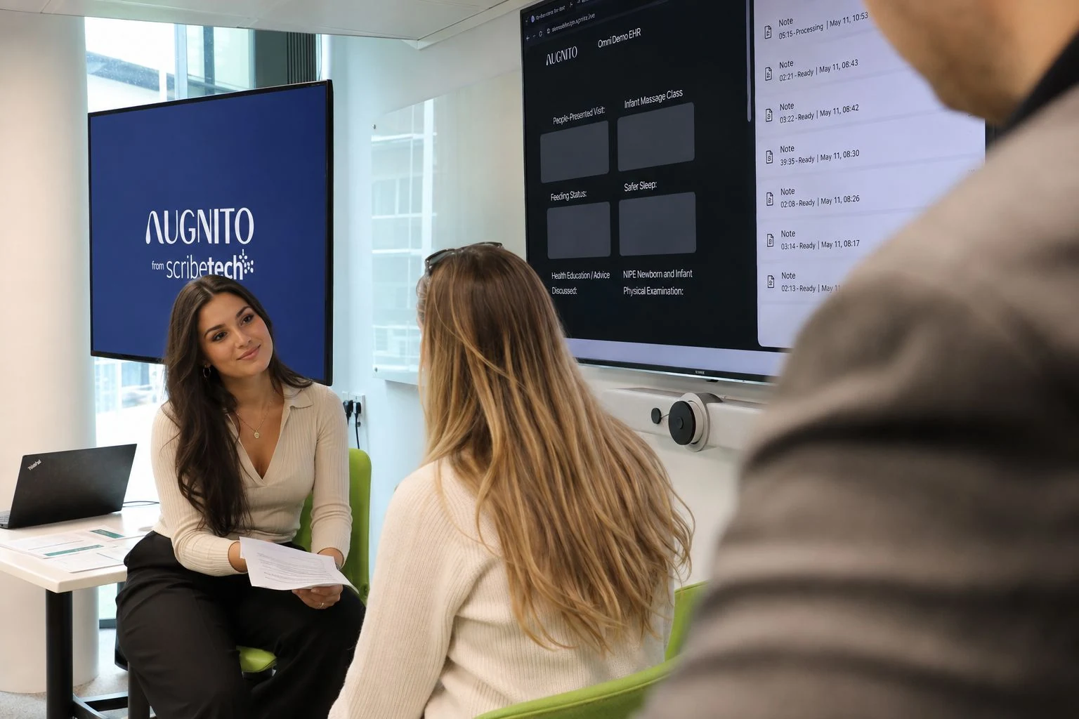 An Augnito consultation demonstration with clinical documentation displayed on screen