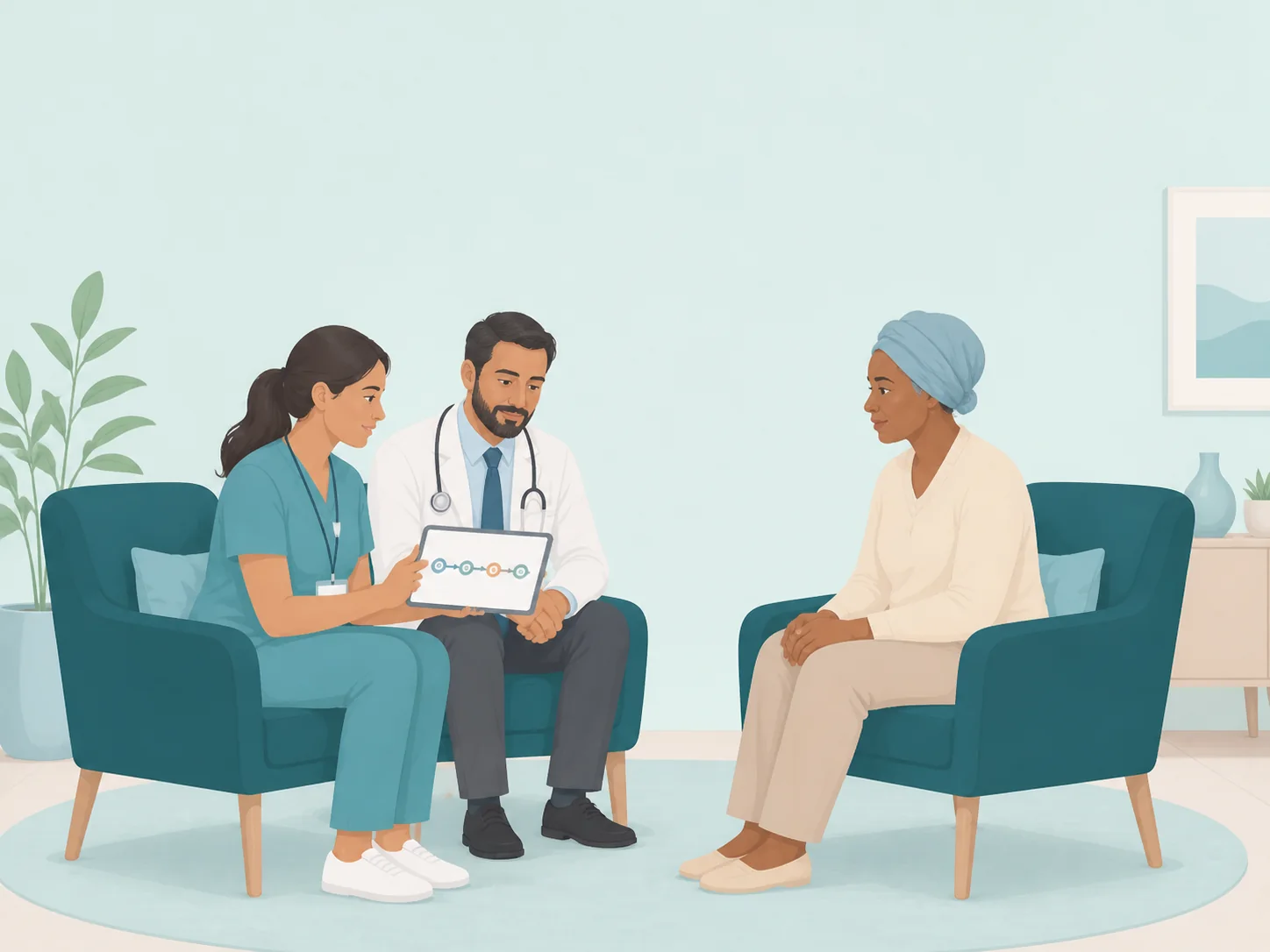 Illustration of a oncology and complex cancer care care setting