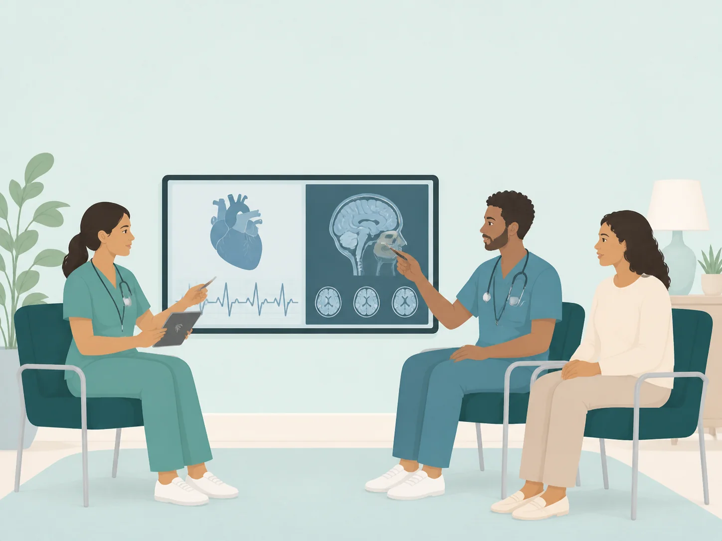 Illustration of a cardiology and neurosciences care setting