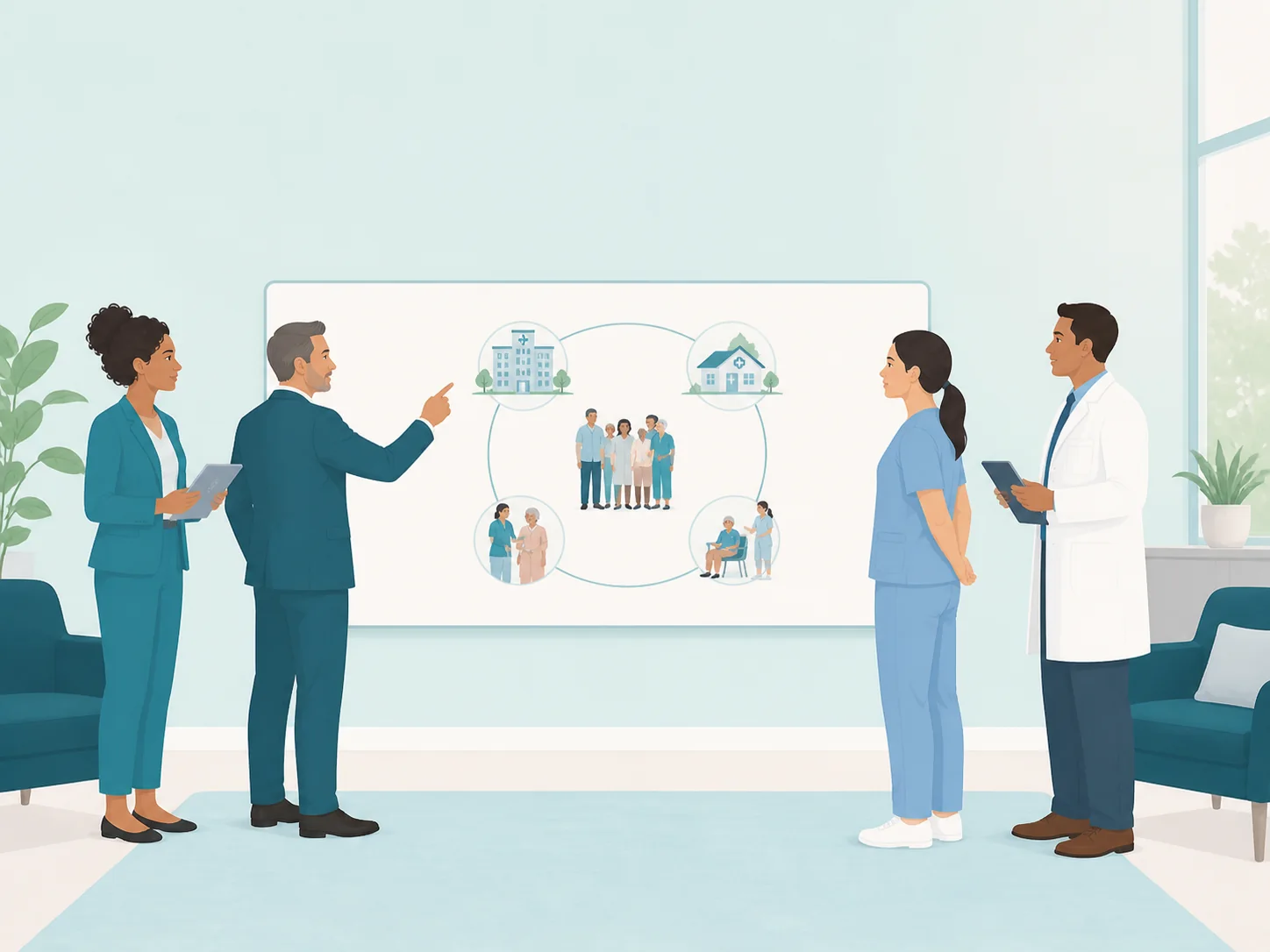 Illustration of a integrated care systems care setting