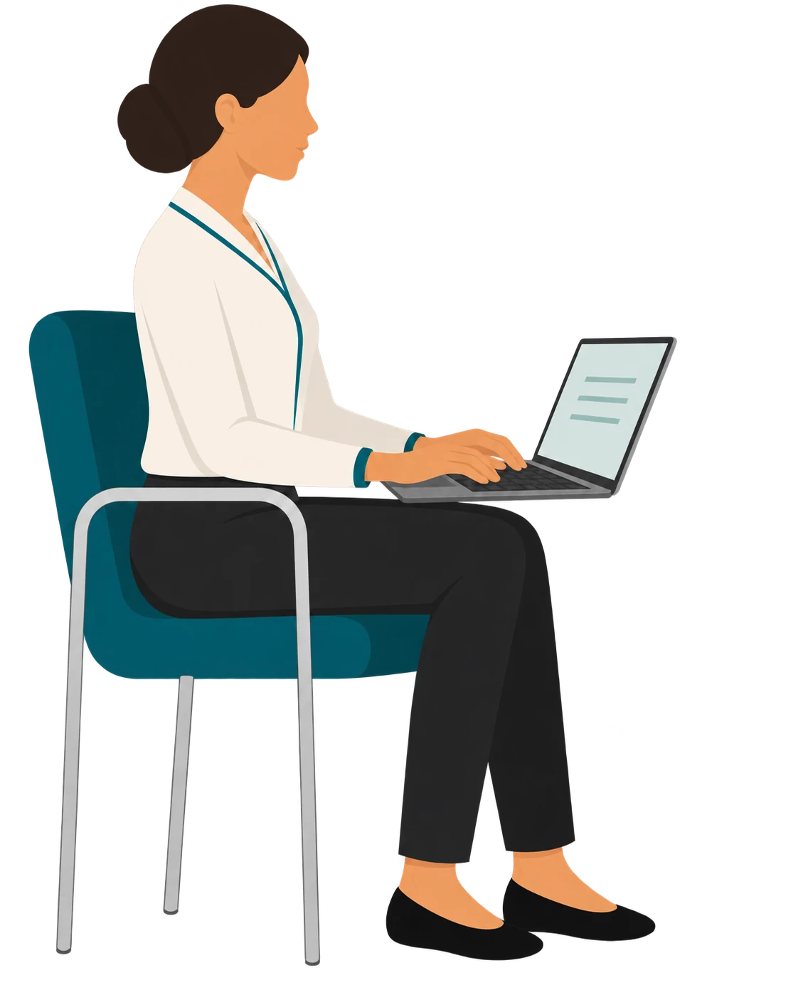 Medical secretary typing clinical documentation on a laptop