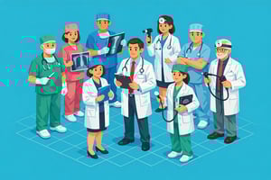 isometric isometric isometric Generate an image of a group of doctors both male and female all different specialists of various departments of a gener-1