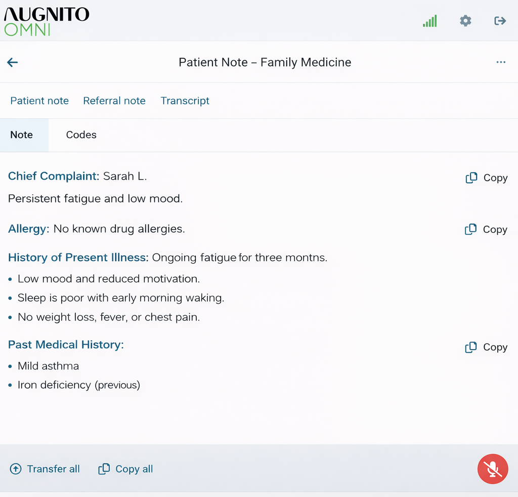 Patient note - Family Medicine