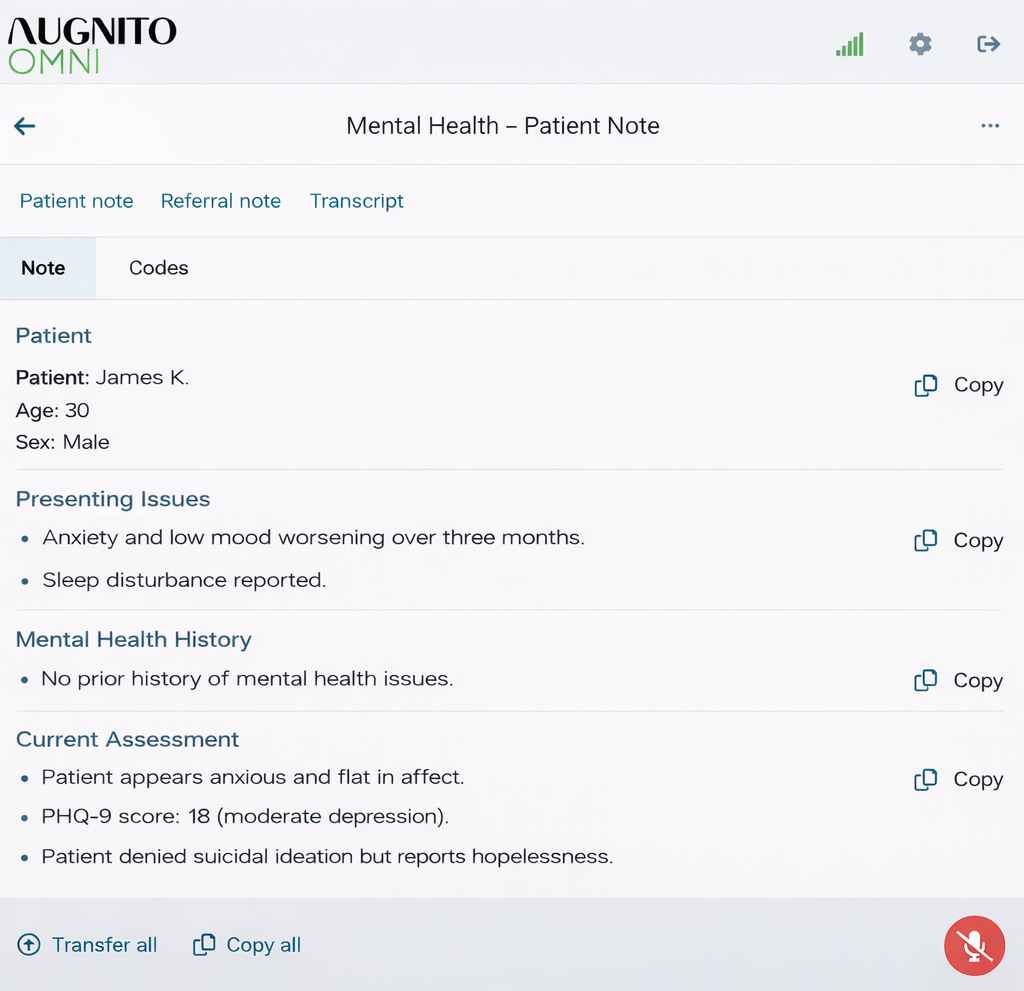 Patient Note - Mental Health